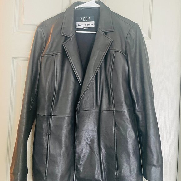 veda park tie waist leather jacket